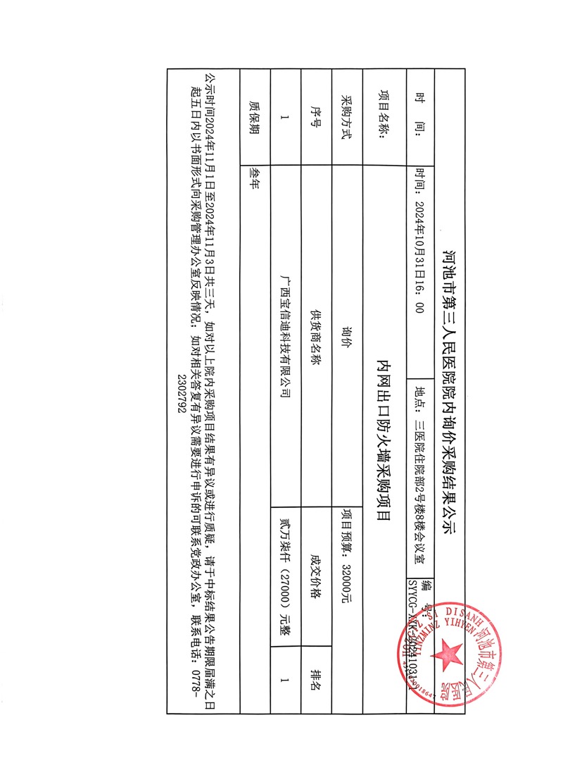河池市第三人民医院院内询价采购结果公示